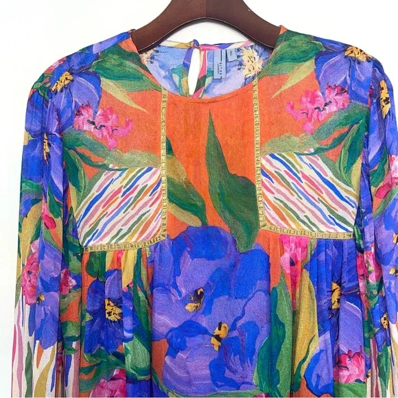 Bl^nk London Anthropologie Miranda Peasant Blouse S Balloon Sleeve Multicolor - Picture 7 of 9